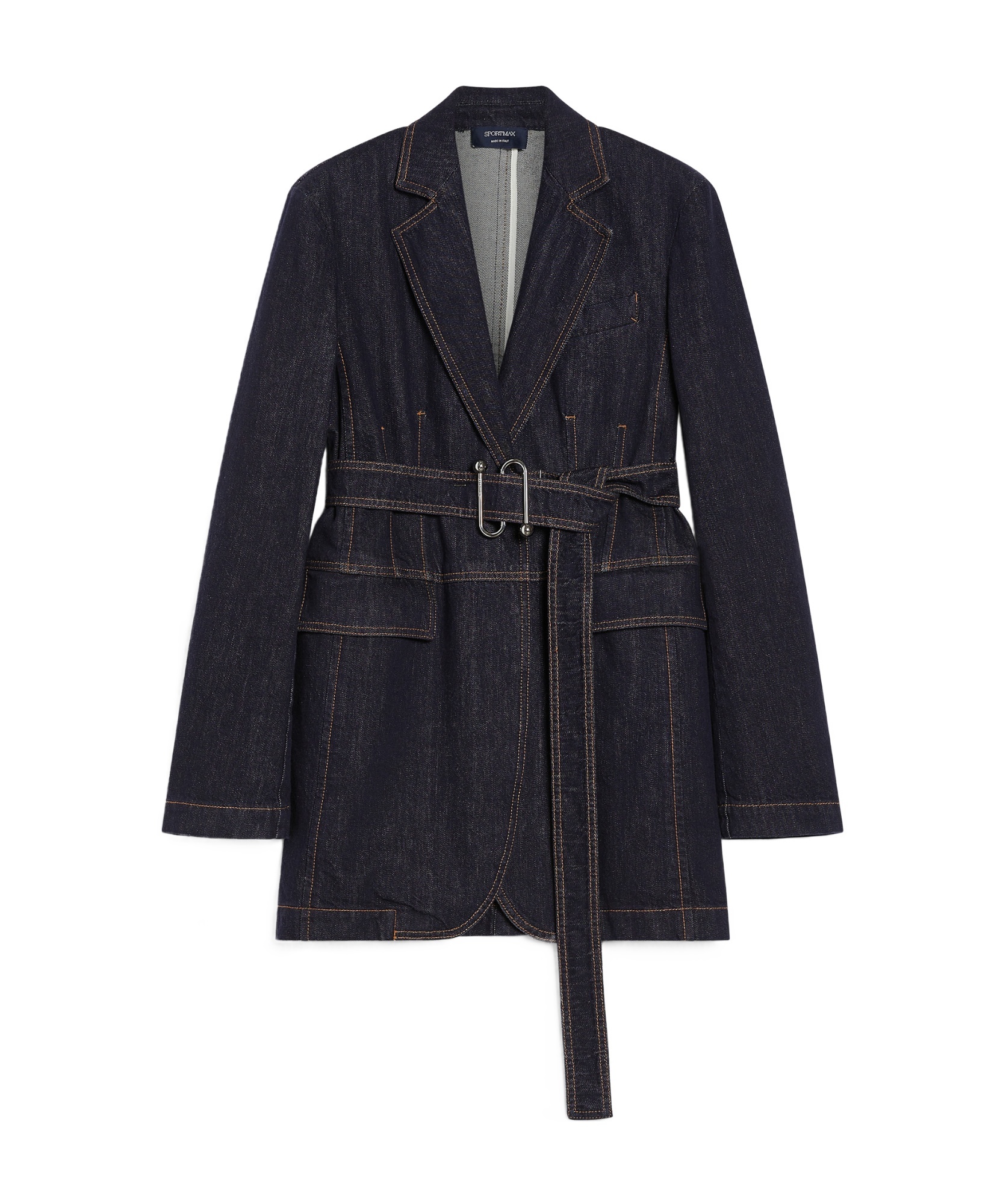 Sportmax Waist Belted Longline Jacket With Notched Lapels In Black