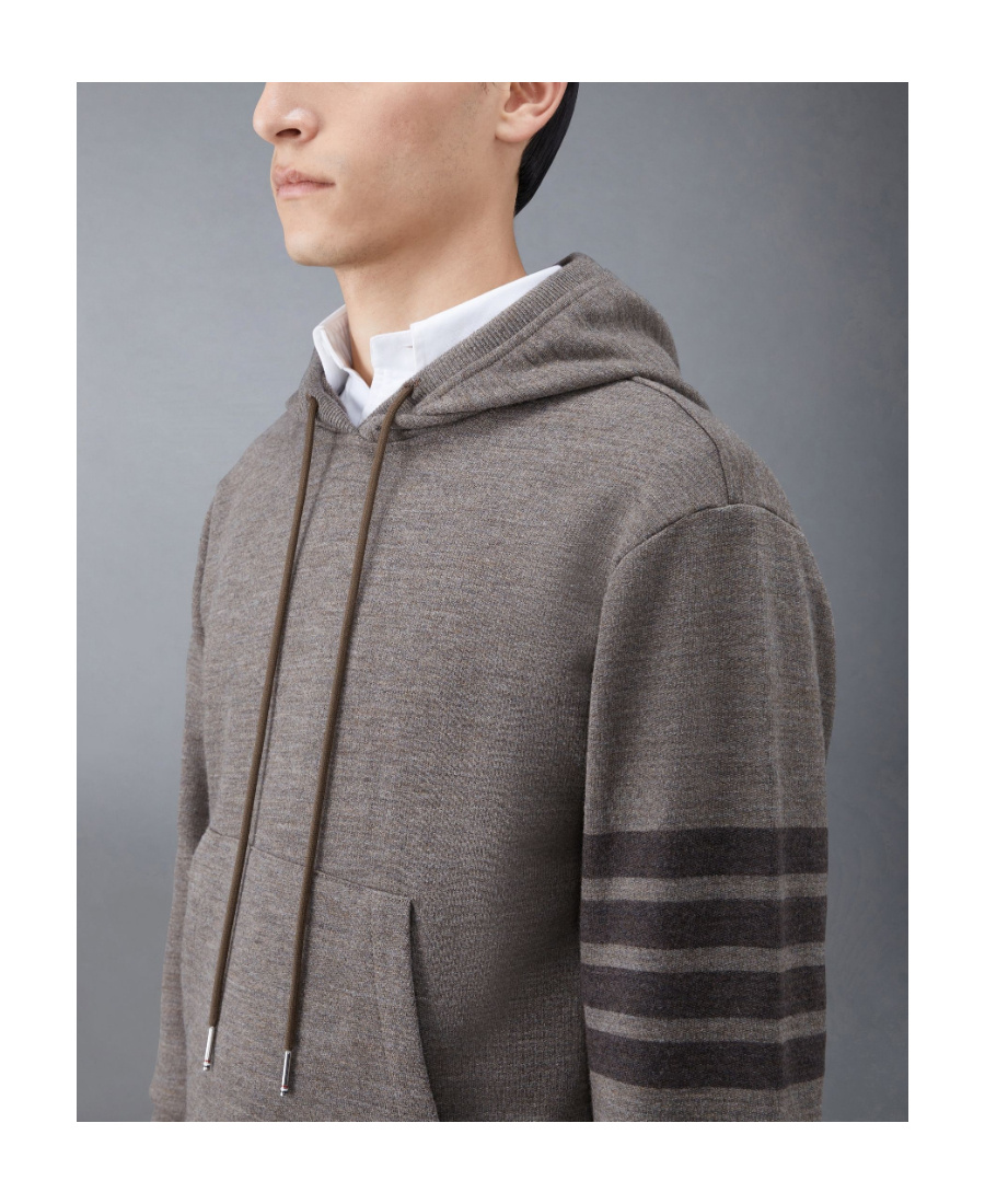 Thom Browne Stripe-detail Knit Hoodie In Gray