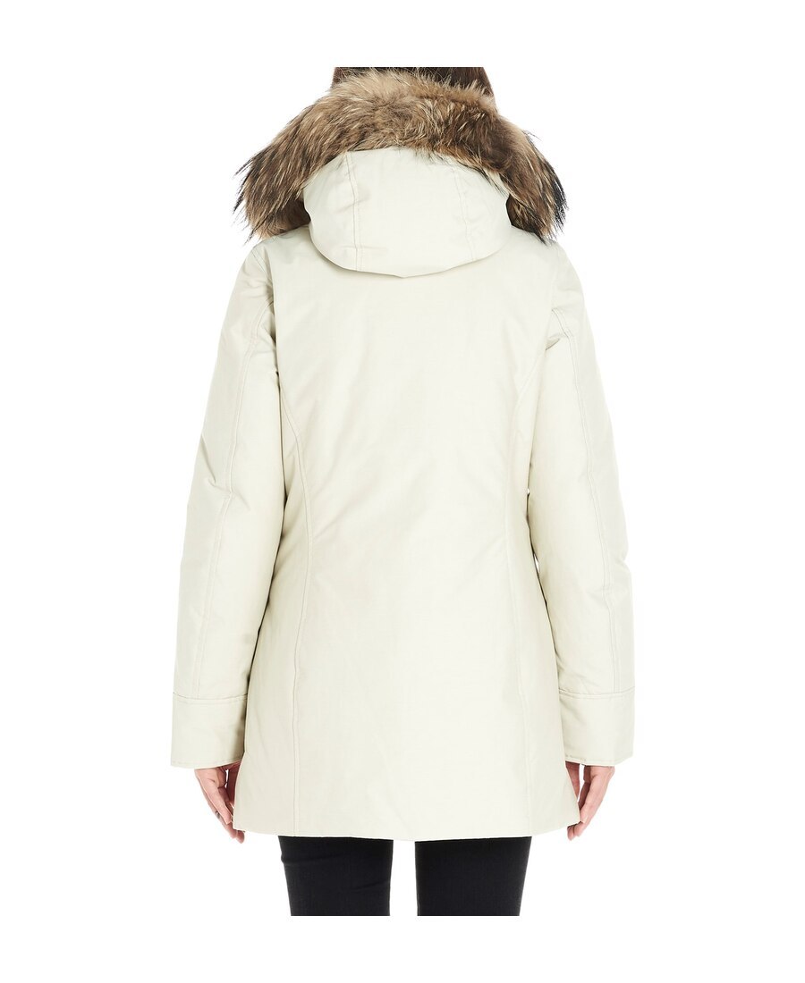 Shop Woolrich Hooded Zipper Down Jacket In Nude