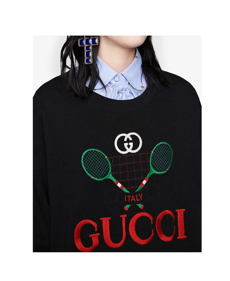Shop Gucci Oversized Logo Sweater In Black