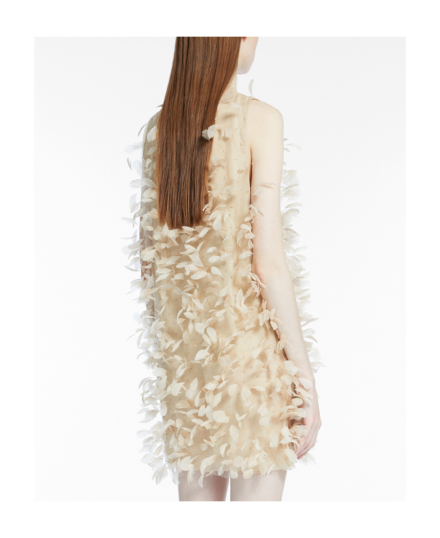 Max Mara Priamo Feather-embellished Tulle Mini Dress In Nude