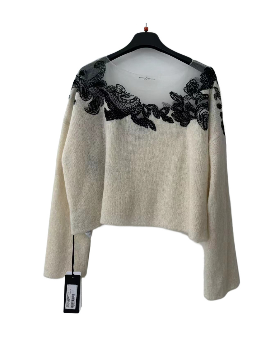 Ermanno Scervino Long-sleeved Lace Detail Sweater In Nude