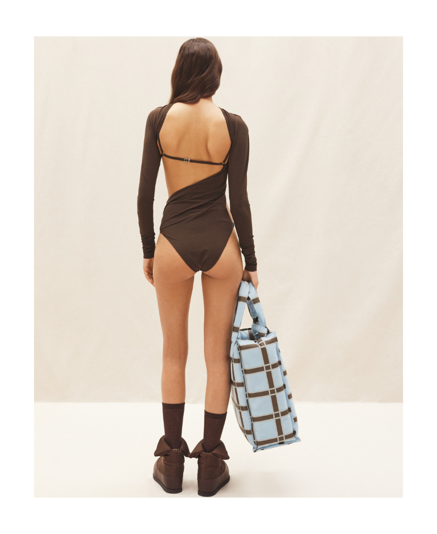 Jacquemus Asymmetric Cropped Bodysuit In Brown