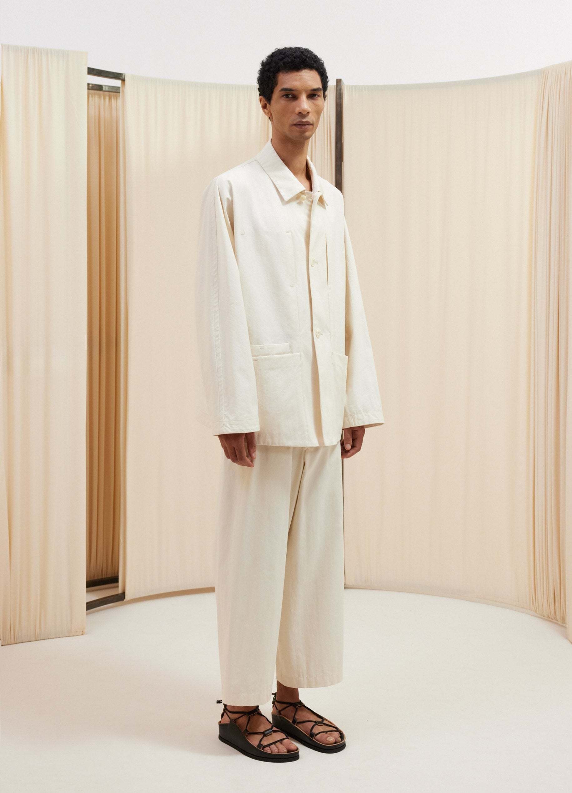 Lemaire Single-breasted Work Jacket In Nude