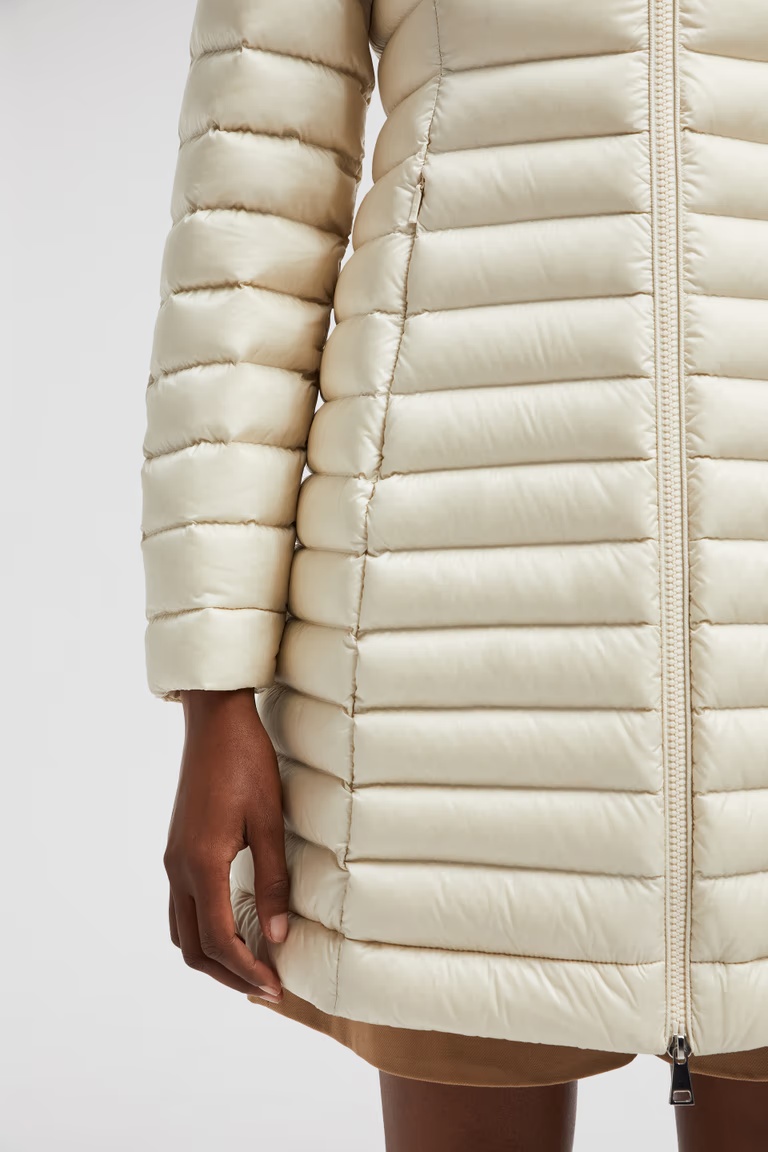 Moncler Igelong Hooded Long Down Jacket White In Nude
