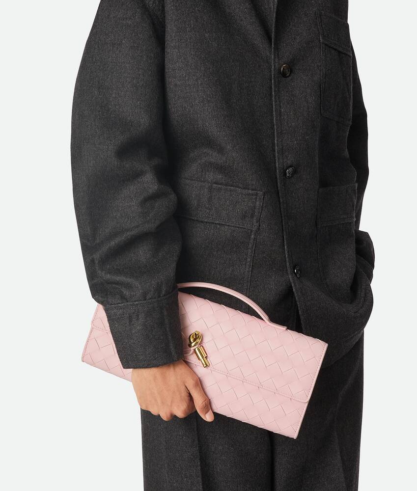 Bottega Veneta Long Andiamo Intrecciato Leather Clutch In Pink
