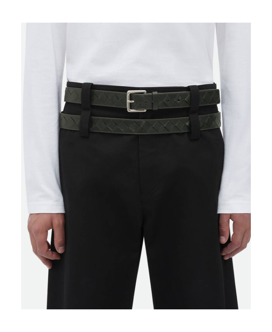 Bottega Veneta Signature Weave Buckle Belt In Black