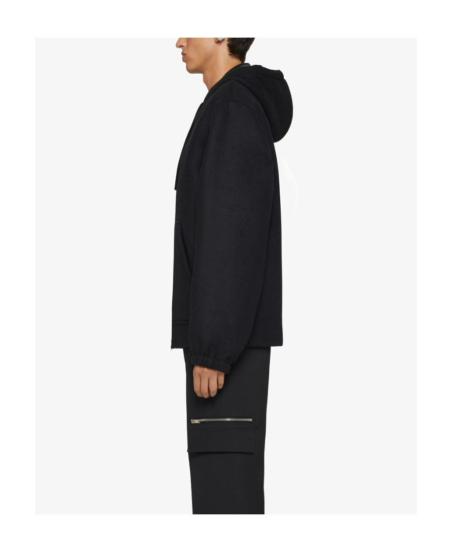Givenchy Black Zip-up Hoodie With Logo Detail In Wool Man In Black