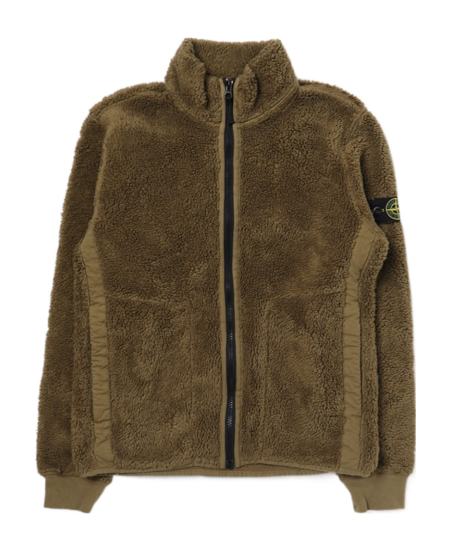 Stone Island Compass-patch Fleece Jacket In Green