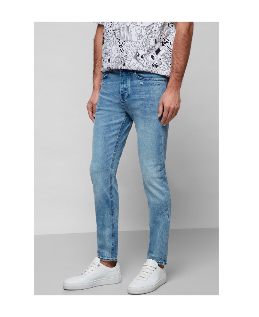 Hugo Boss Mens Medium Blue Regular-fit Tapered-leg Stretch-denim Jeans In Blue