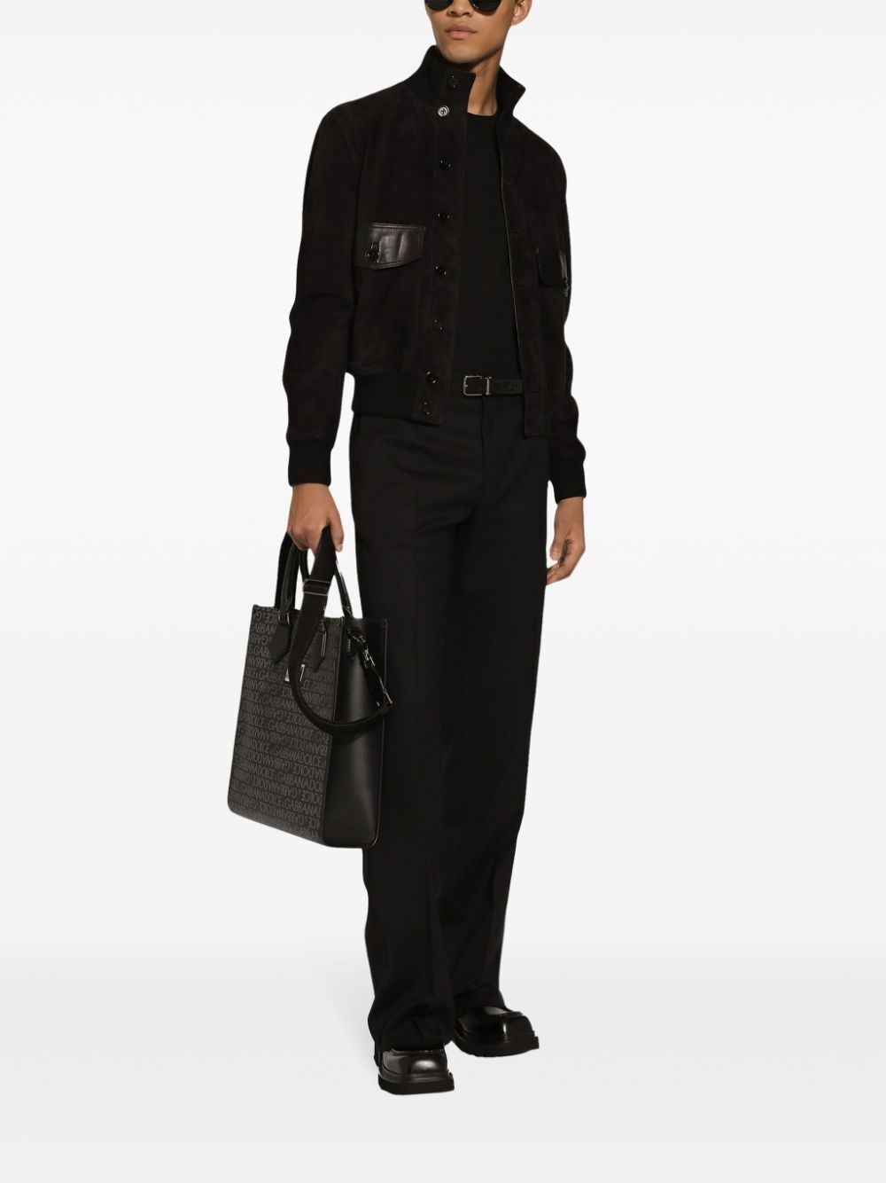 Dolce & Gabbana Leather Bomber Jacket In Black