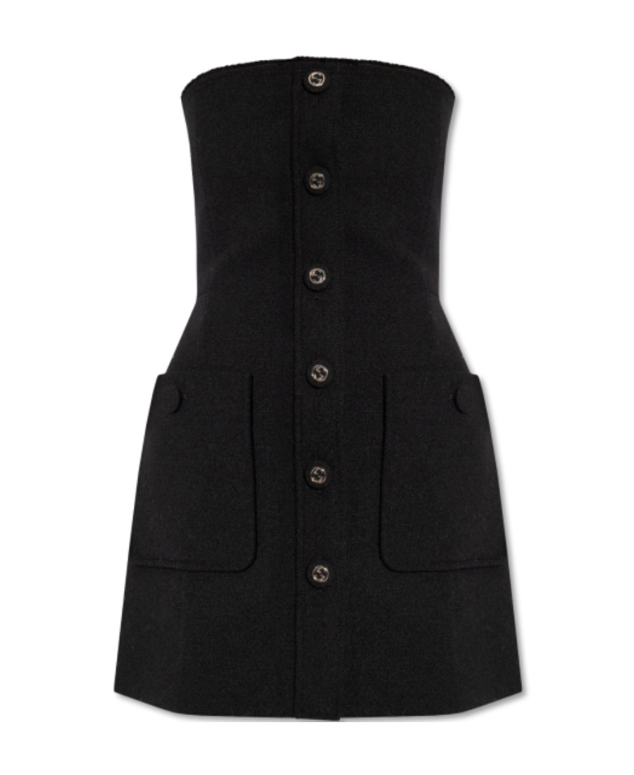 Gucci Interlocking-g-buttons Mini Dress In Black