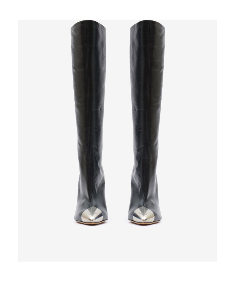 Isabel Marant Knee Leather Boots Metallic Detail In 01bk