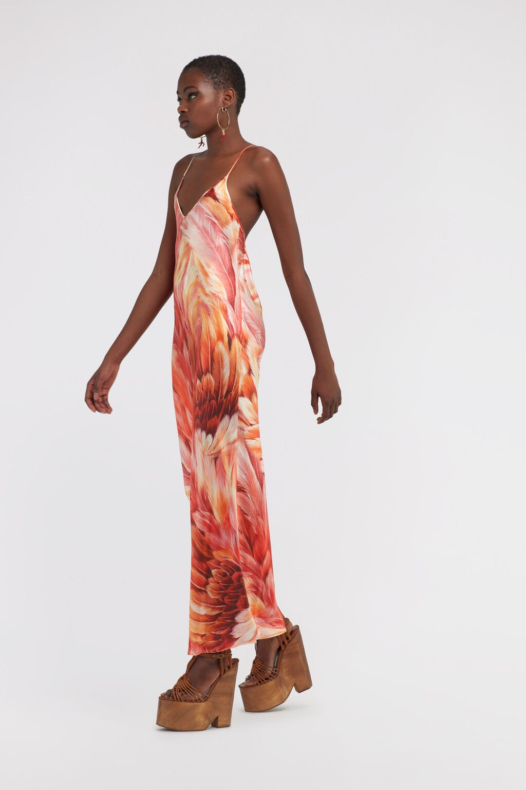 Shop Roberto Cavalli Plumage Silk Maxi Dress In Red