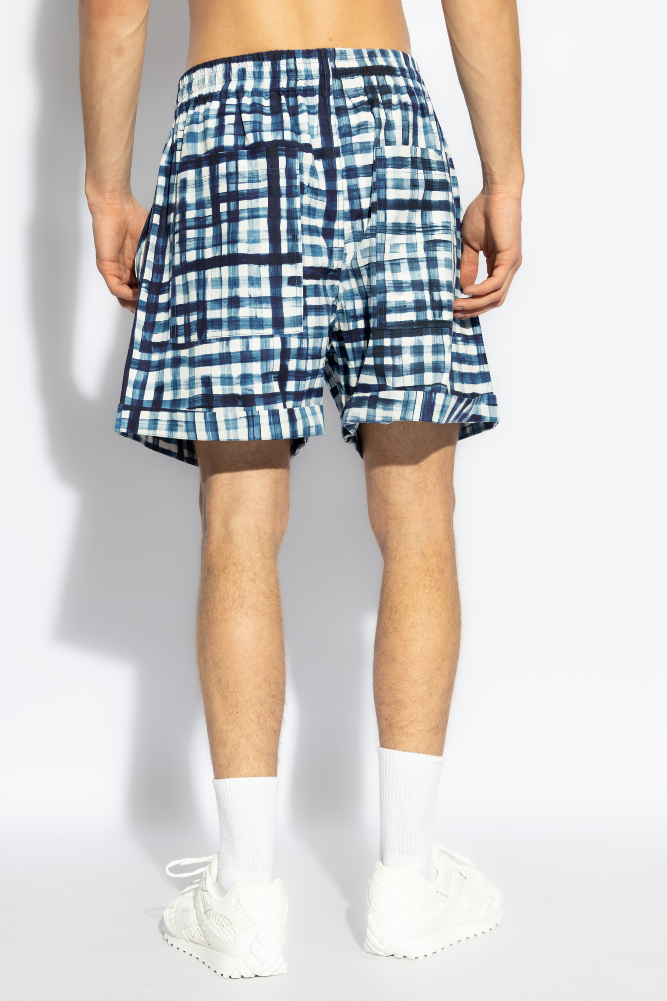 Bottega Veneta Gingham Cotton Bermuda Shorts In Blue