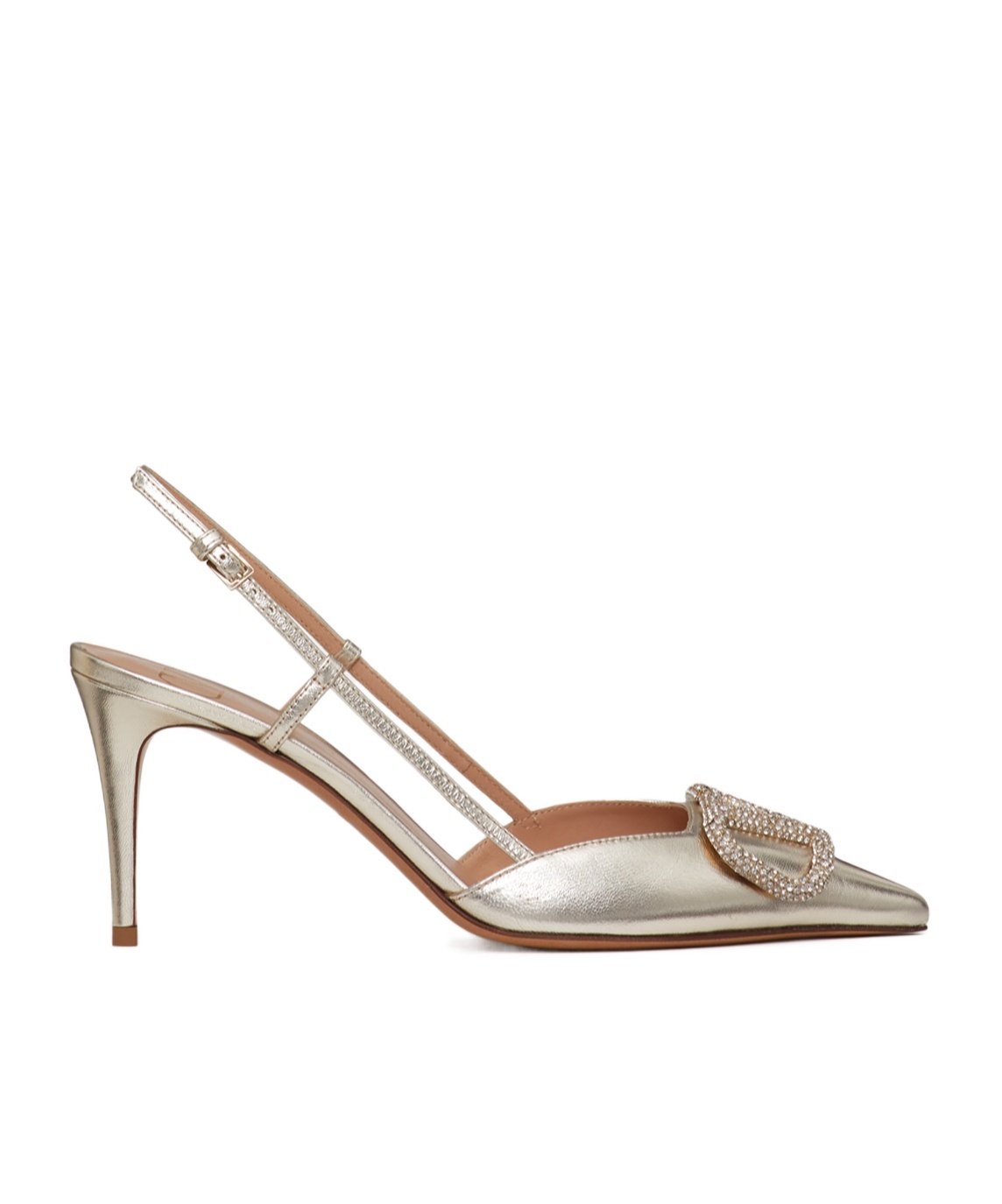 Valentino Vlogo Glow 80 Swarovski Crystal-embellished Metallic Leather Slingback Pumps In Nude