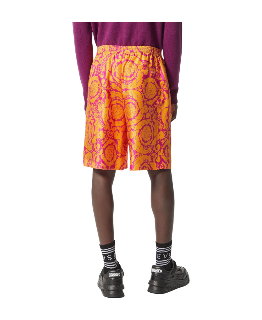 Versace Barocco Silhouette-print Silk Shorts In Yellow