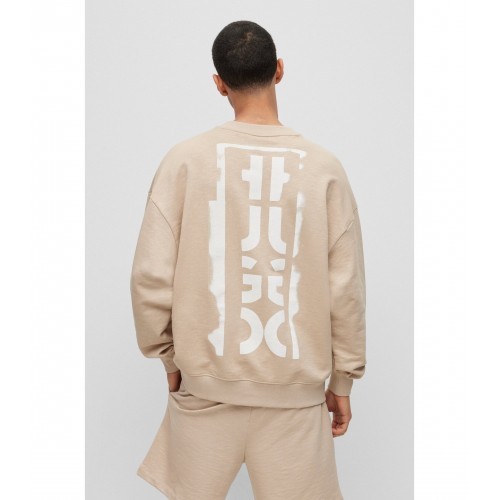 Hugo Boss Logo-print Stretch-cotton Sweatshirt In Nude