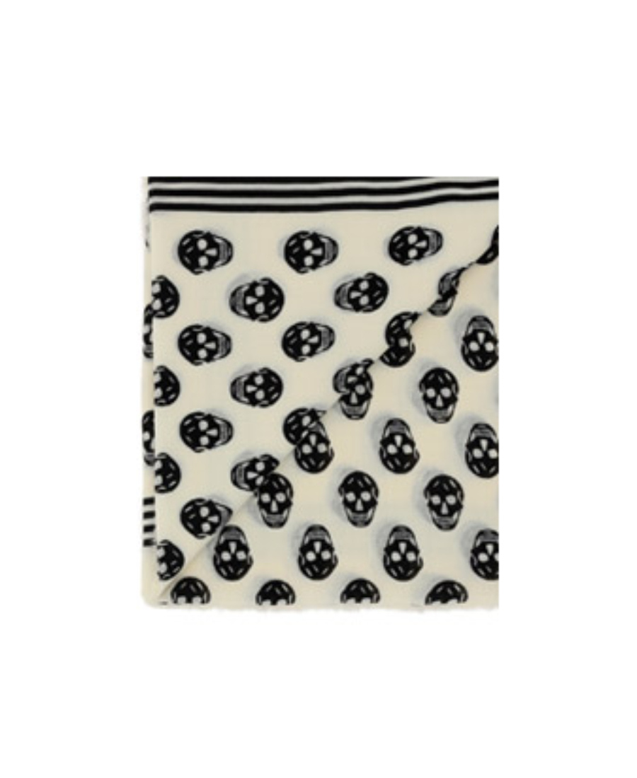 Alexander Mcqueen Skull Printed Frayed-edge Scarf In Nude
