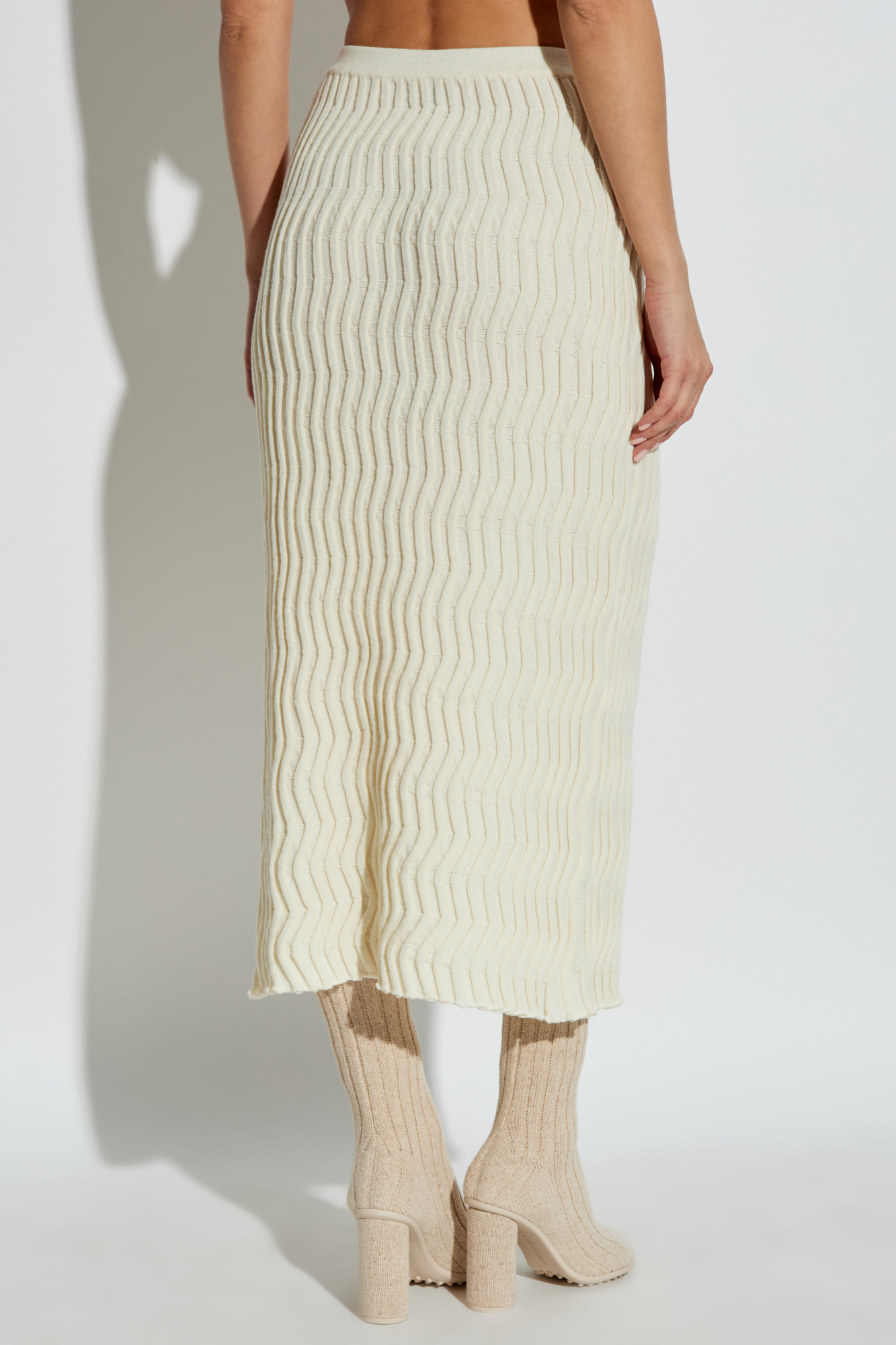Shop Bottega Veneta Ribbed Wool Skirt In Nude