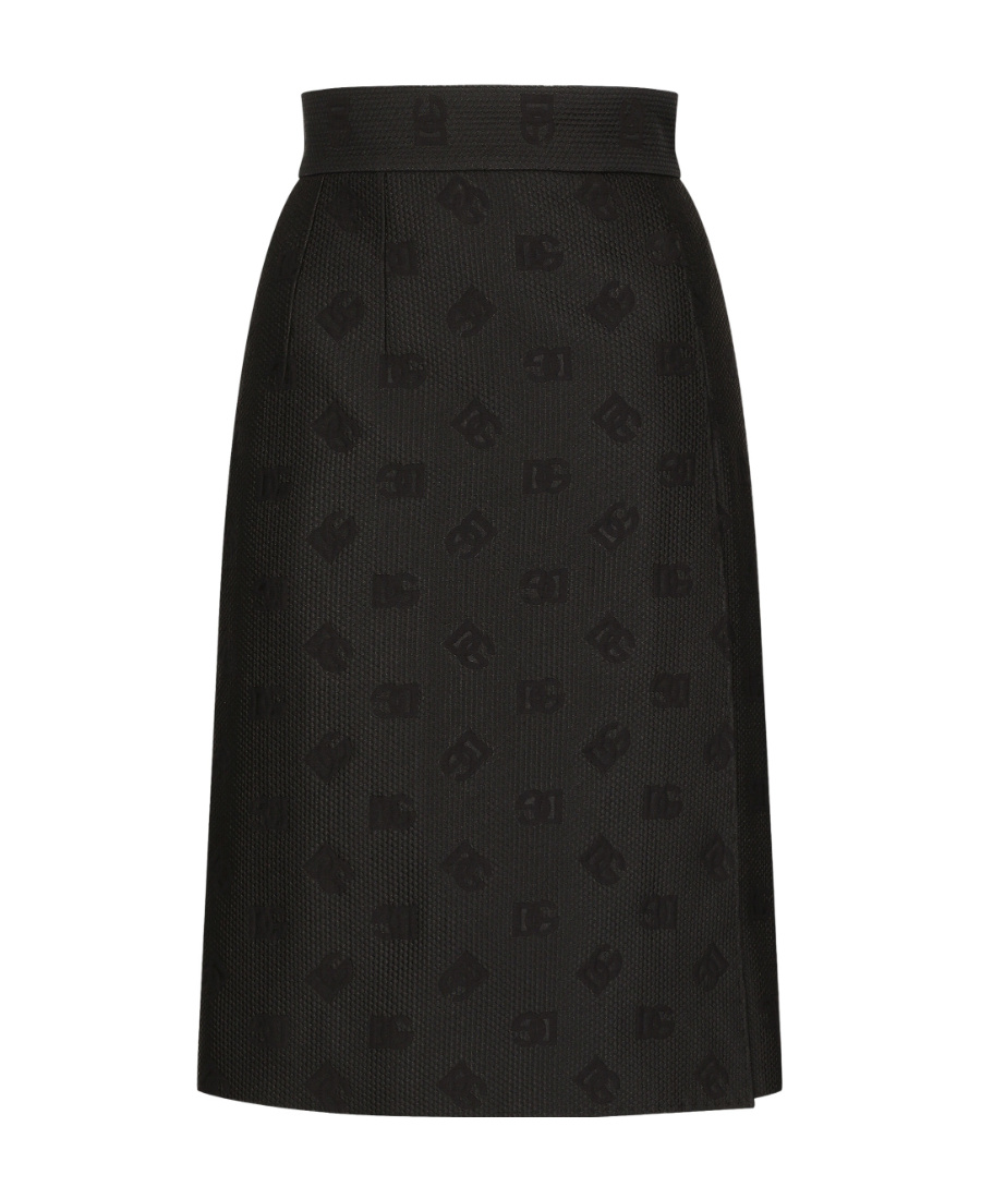 Dolce & Gabbana Quilted Jacquard Midi Skirt With Dg Logo In Black