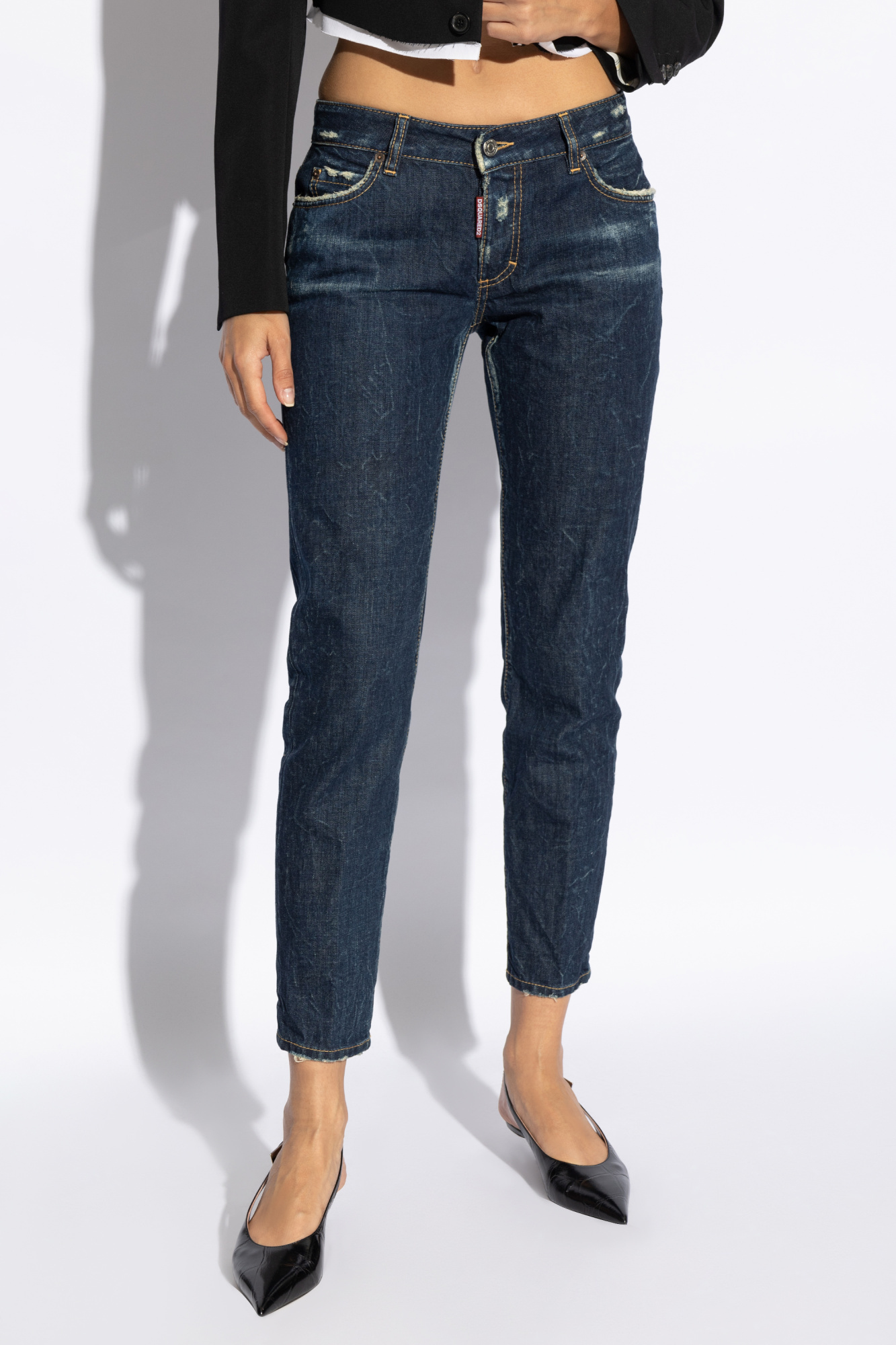 Shop Dsquared2 Dark Crinkle Washed Medium Waist Jennifer Jeans In Blue