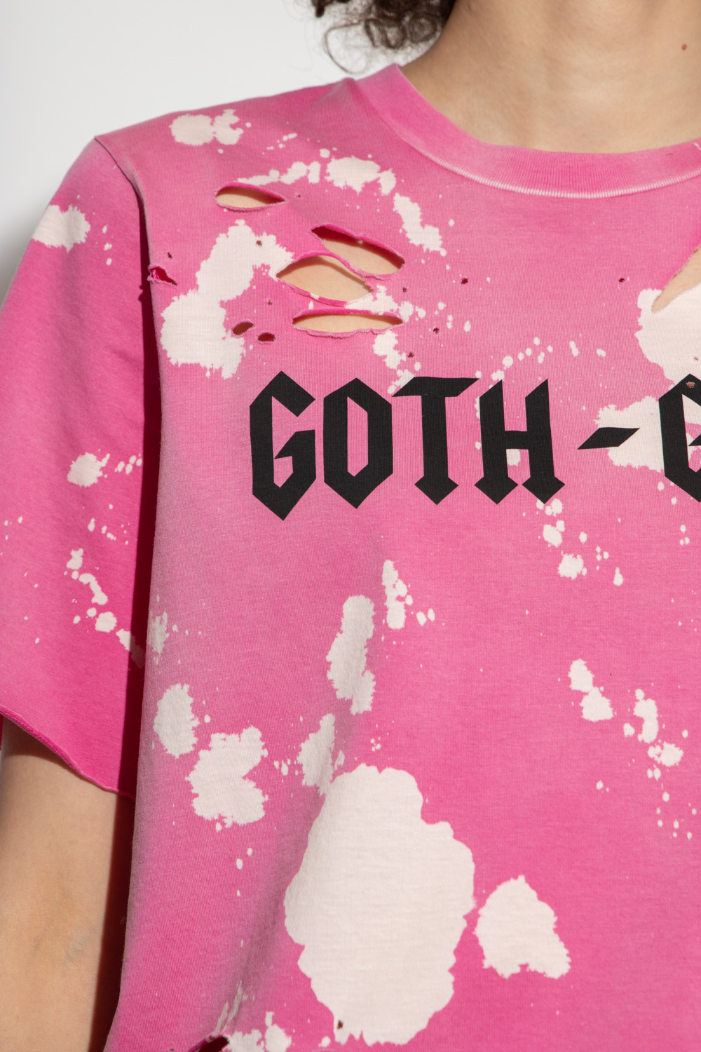 Dsquared2 Fuchsia Worn Effect Logo Print T-shirt With Laced Hem In Pink