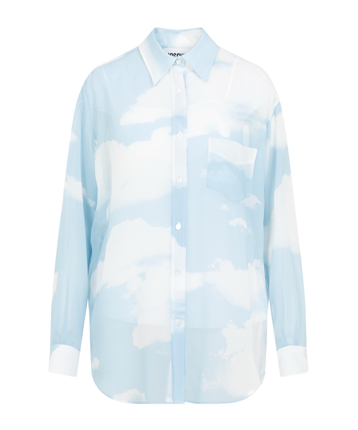 Moschino Blue Silk Long-sleeved Shirt In Blue