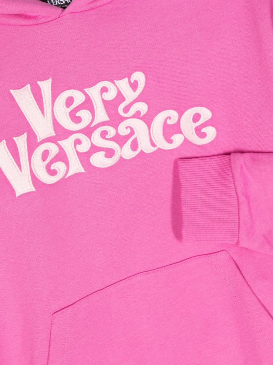Versace Logo-print Cotton Hoodie In Pink