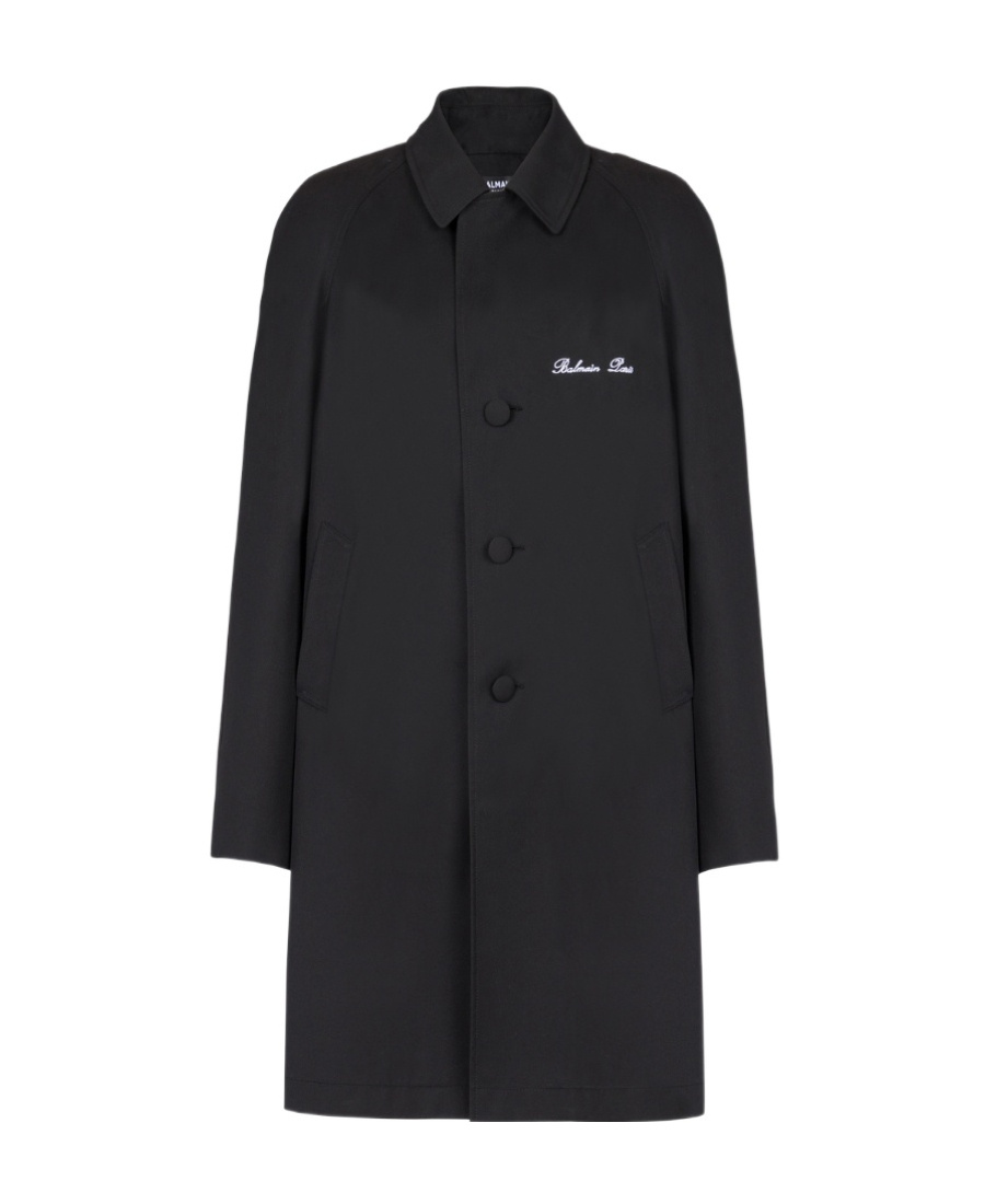 Balmain Logo-embroidered Single-breasted Coat In Black