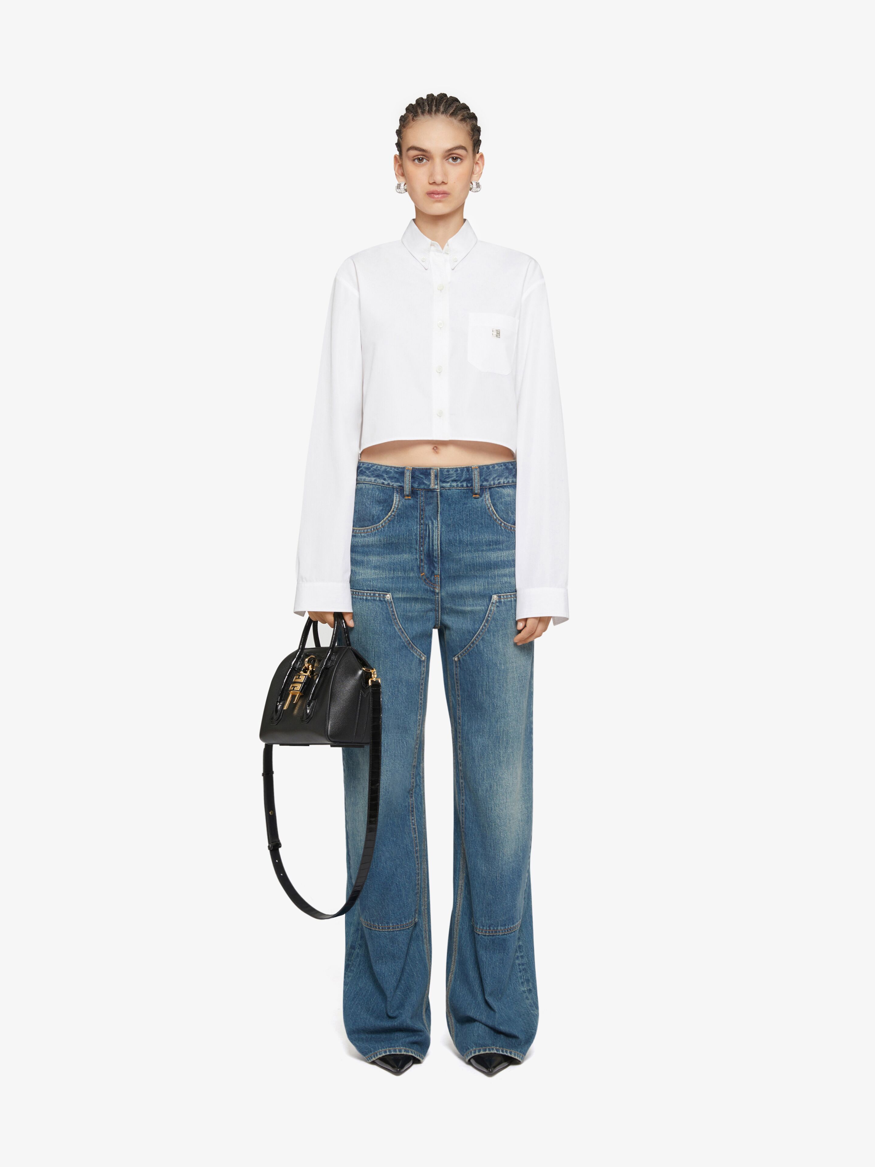 Givenchy 4g Logo Crop Cotton Poplin Button-down Shirt In White