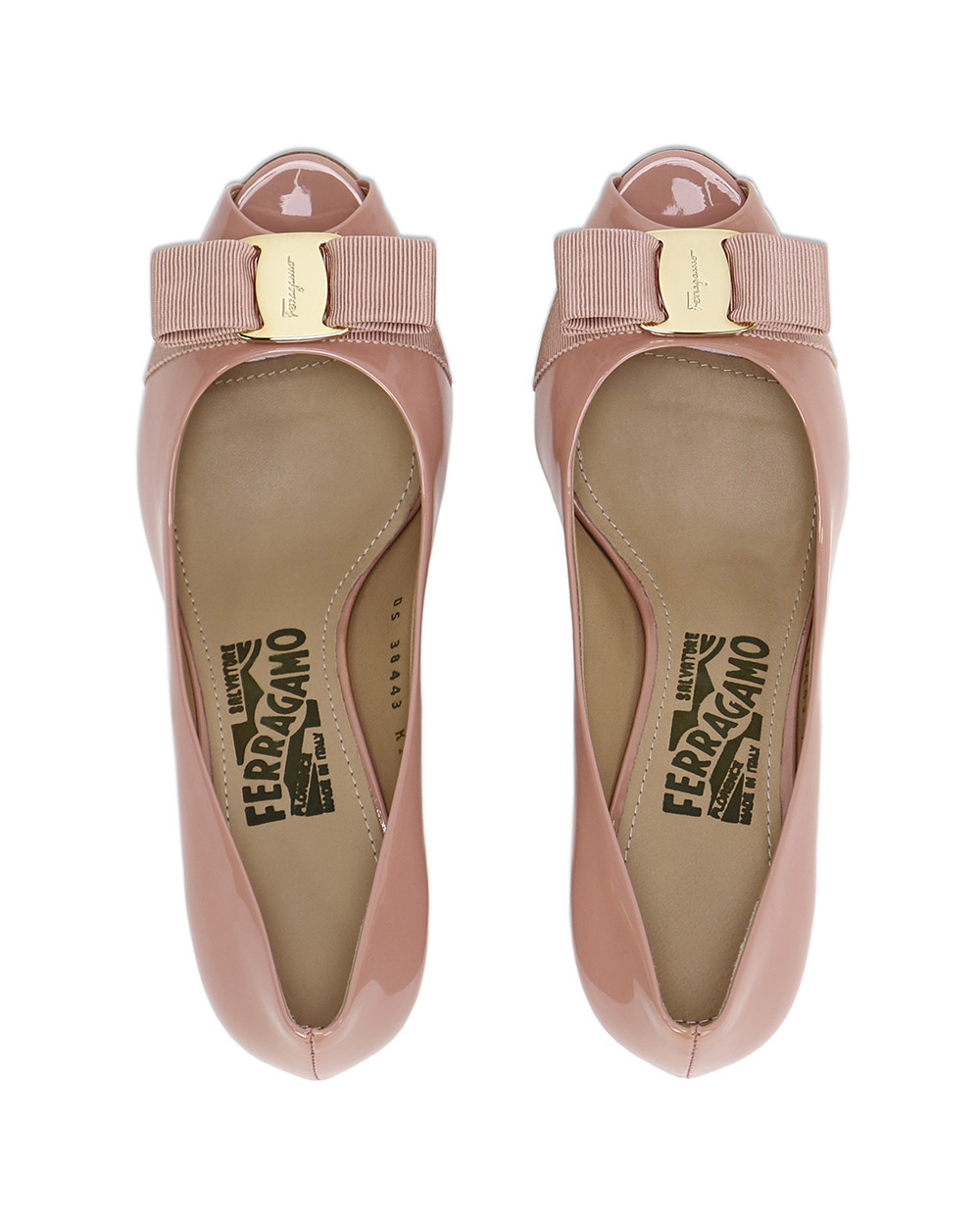 Ferragamo Peep-toe, Patent-leather Booties In Nude