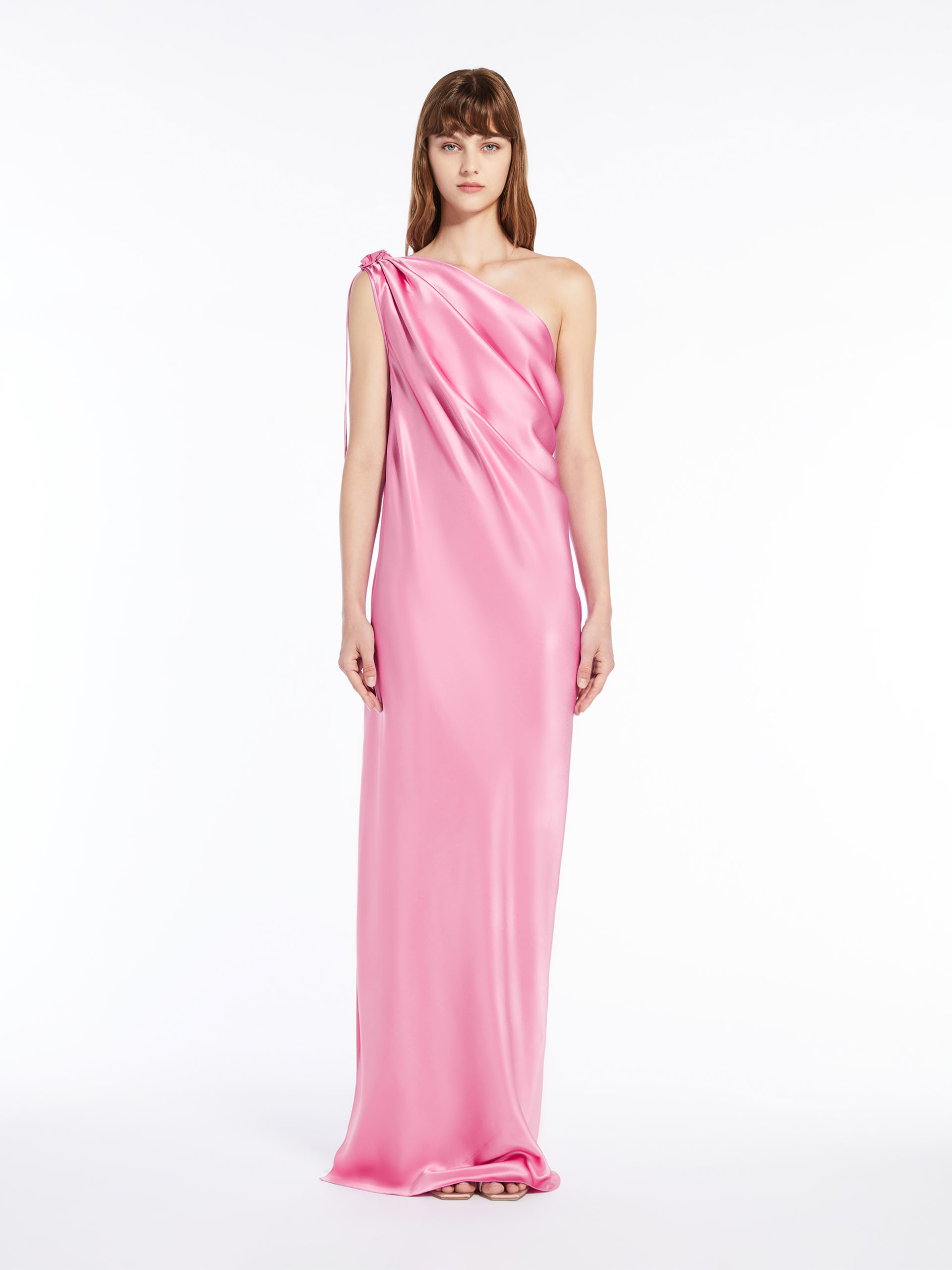 Max Mara One-shoulder Dress In Silk Satin In Pink