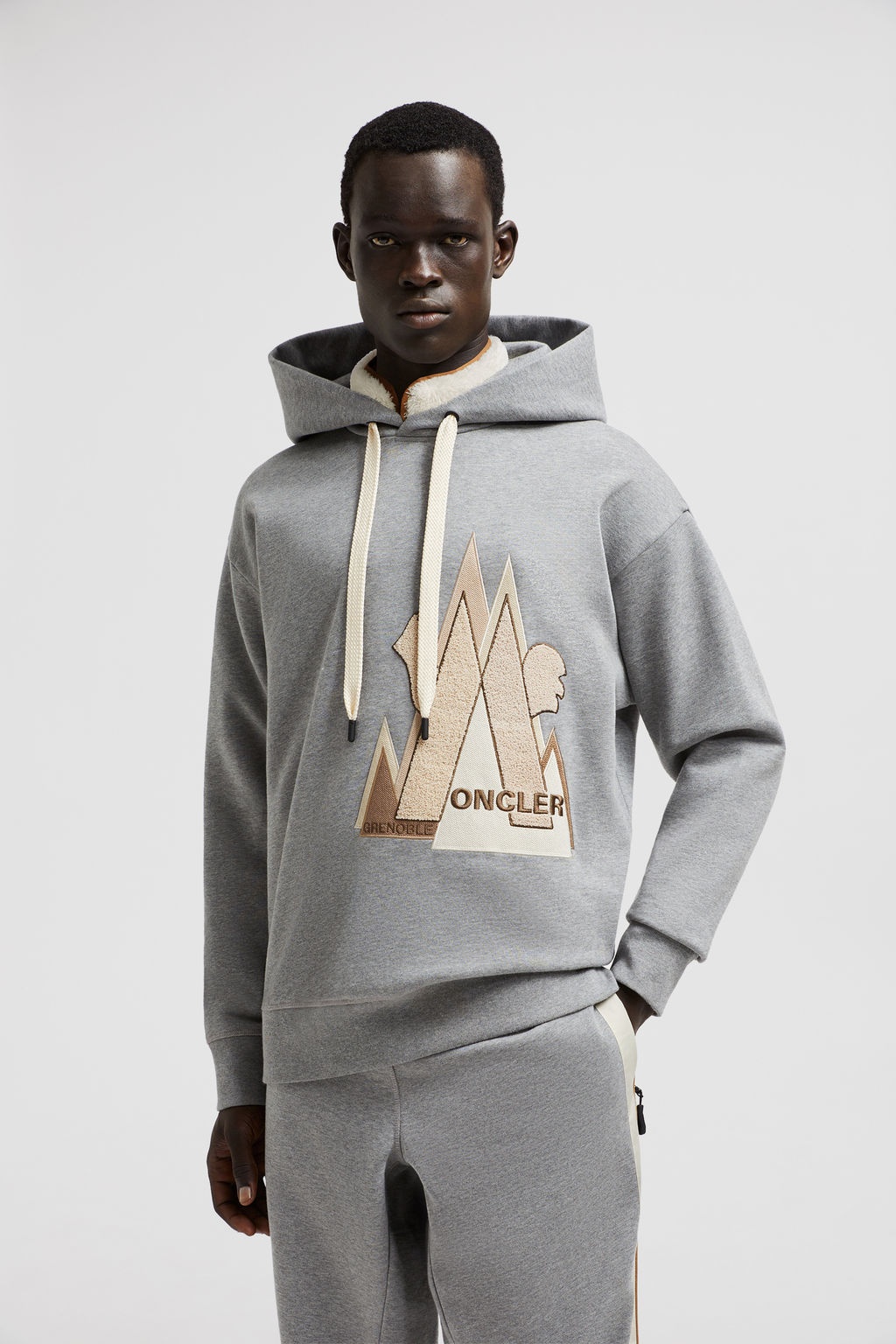 Moncler Cotton Hoodie With Hood And Drawstring In Gray