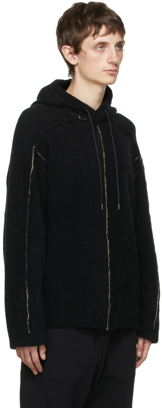 Isabel Benenato Woolly-rimmed Hoodie Pullover In Black