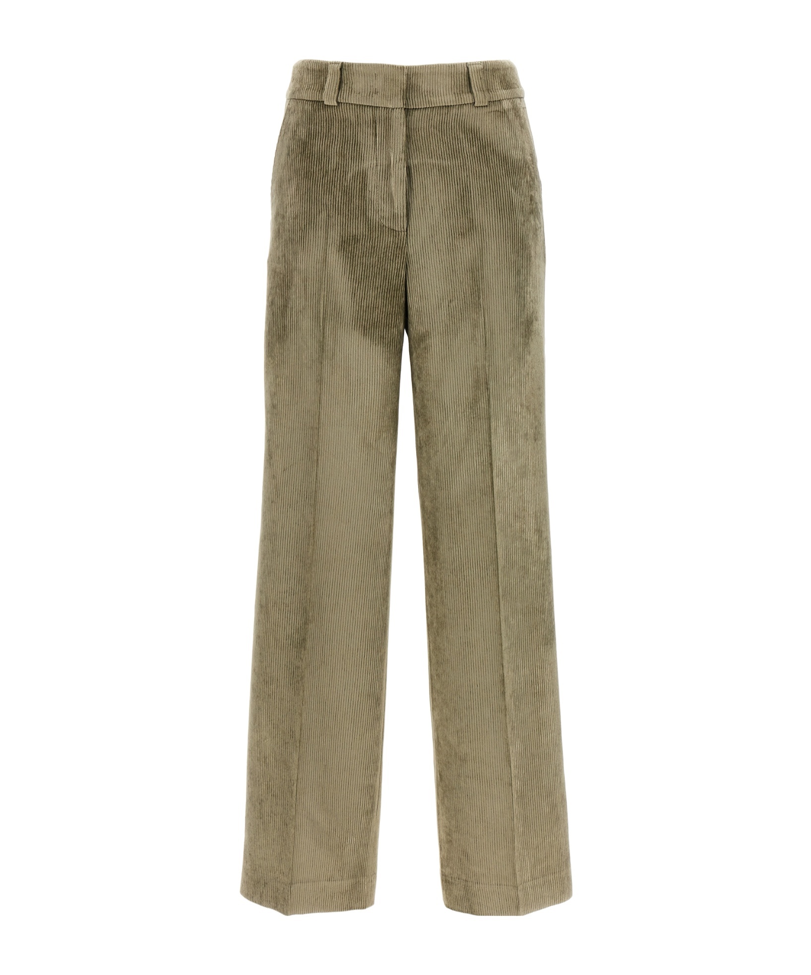 Peserico Wide Leg Corduroy Trousers With Belt Loops In Green