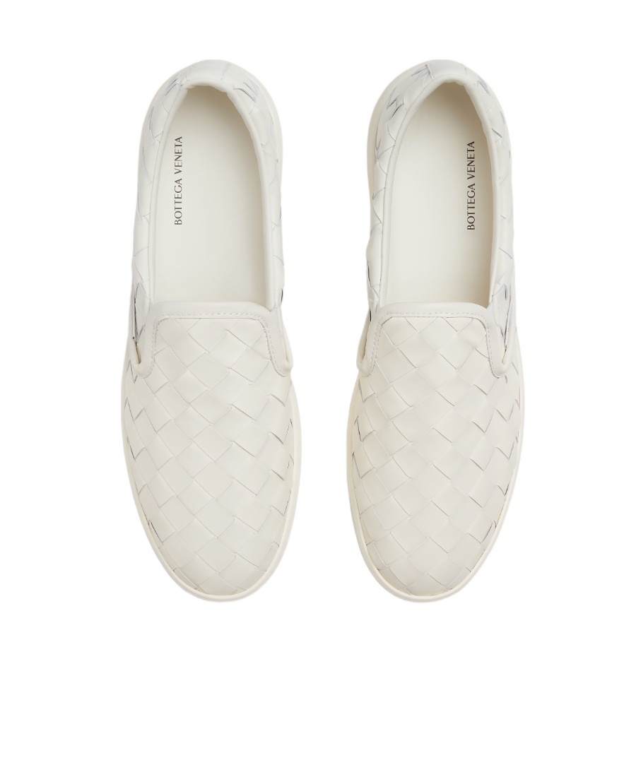 Bottega Veneta White Slip-on Sneakers With Intreccio Motif In Leather Man In White