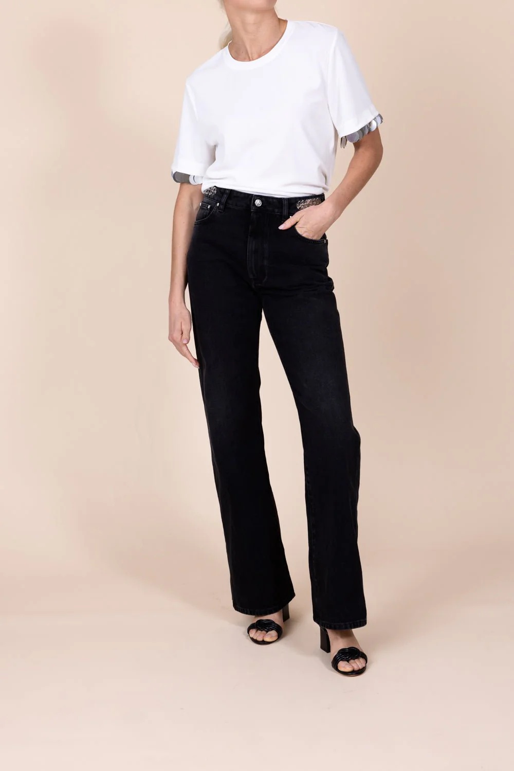 RABANNE PAILLETTE-EMBELLISHED CREPE T-SHIRT