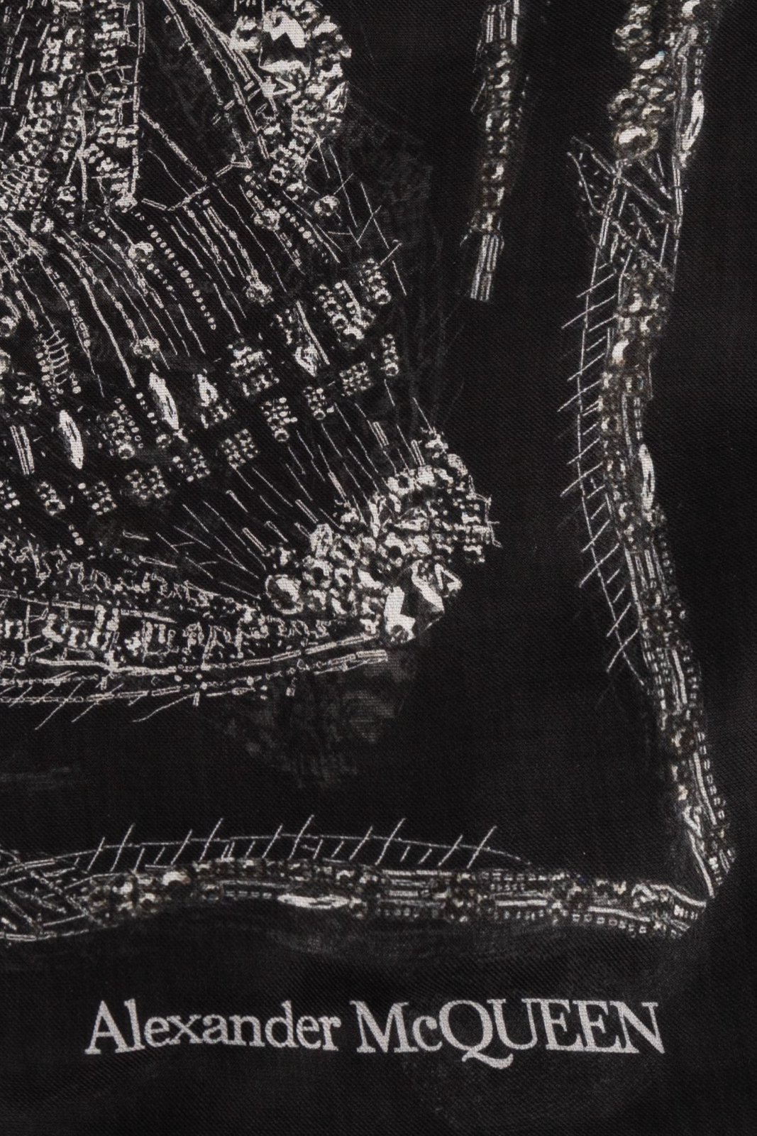 Alexander Mcqueen Crystal Skull-intarsia Scarf In Black