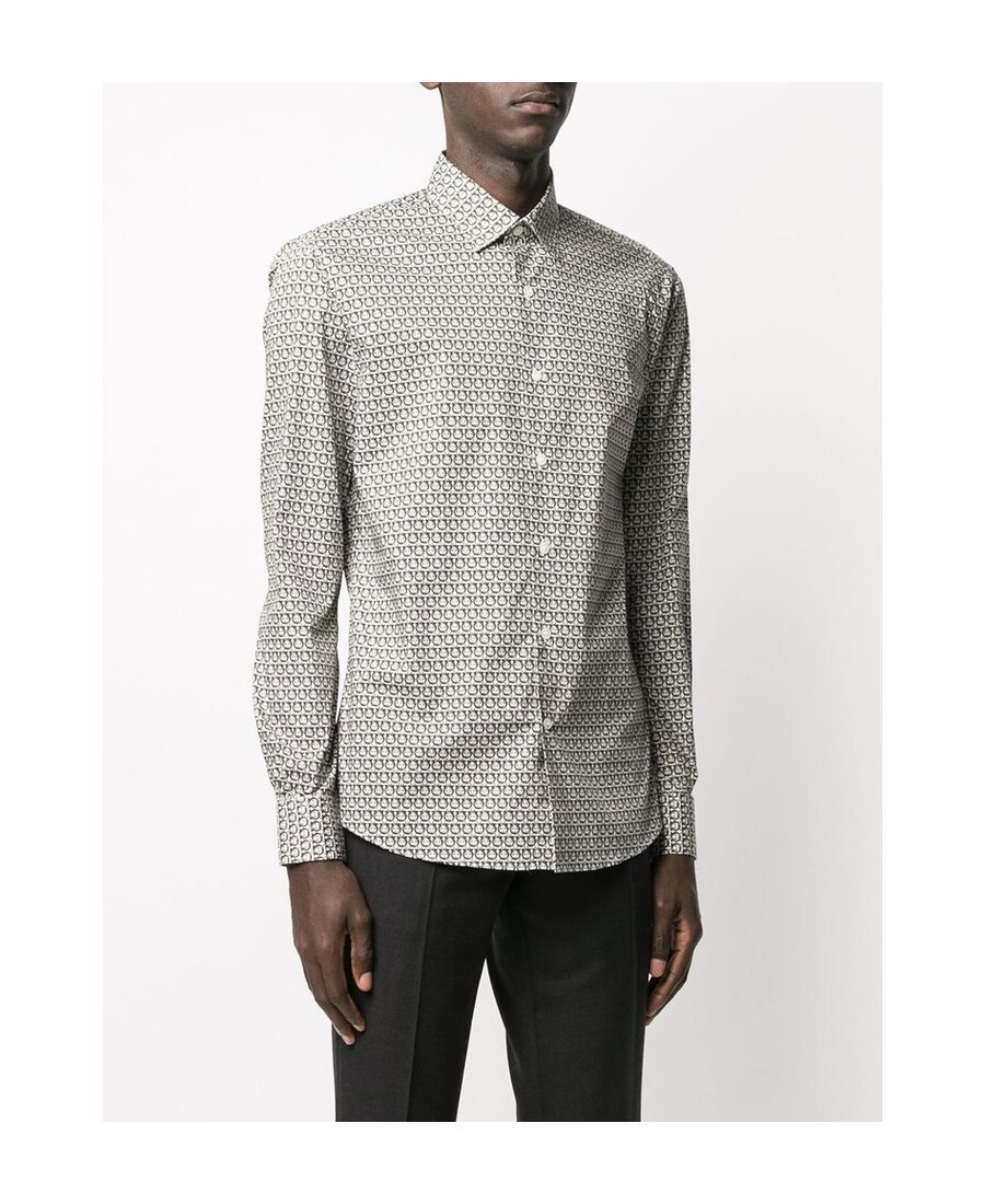 Ferragamo Man Shirt Lead Size Xxl Cotton In Gray