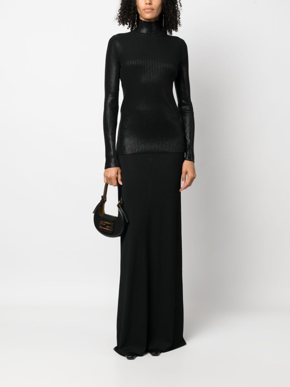 Alberta Ferretti High-neck Ribbed-knit Jumper In Black