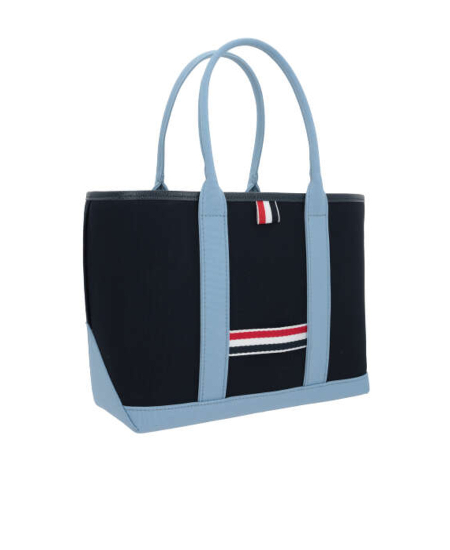 Thom Browne Rwb-stripe Canvas Tote Bag In Black
