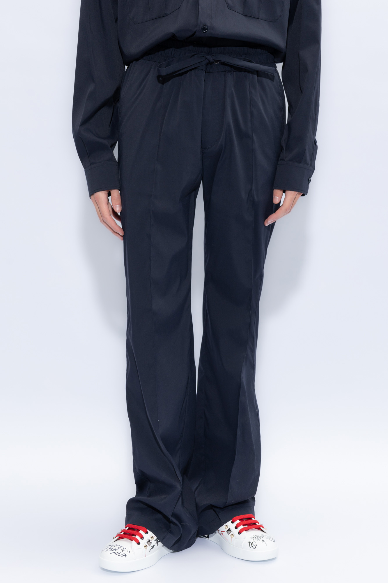 Dolce & Gabbana Drawstring-waist Wide-leg Trousers In Black