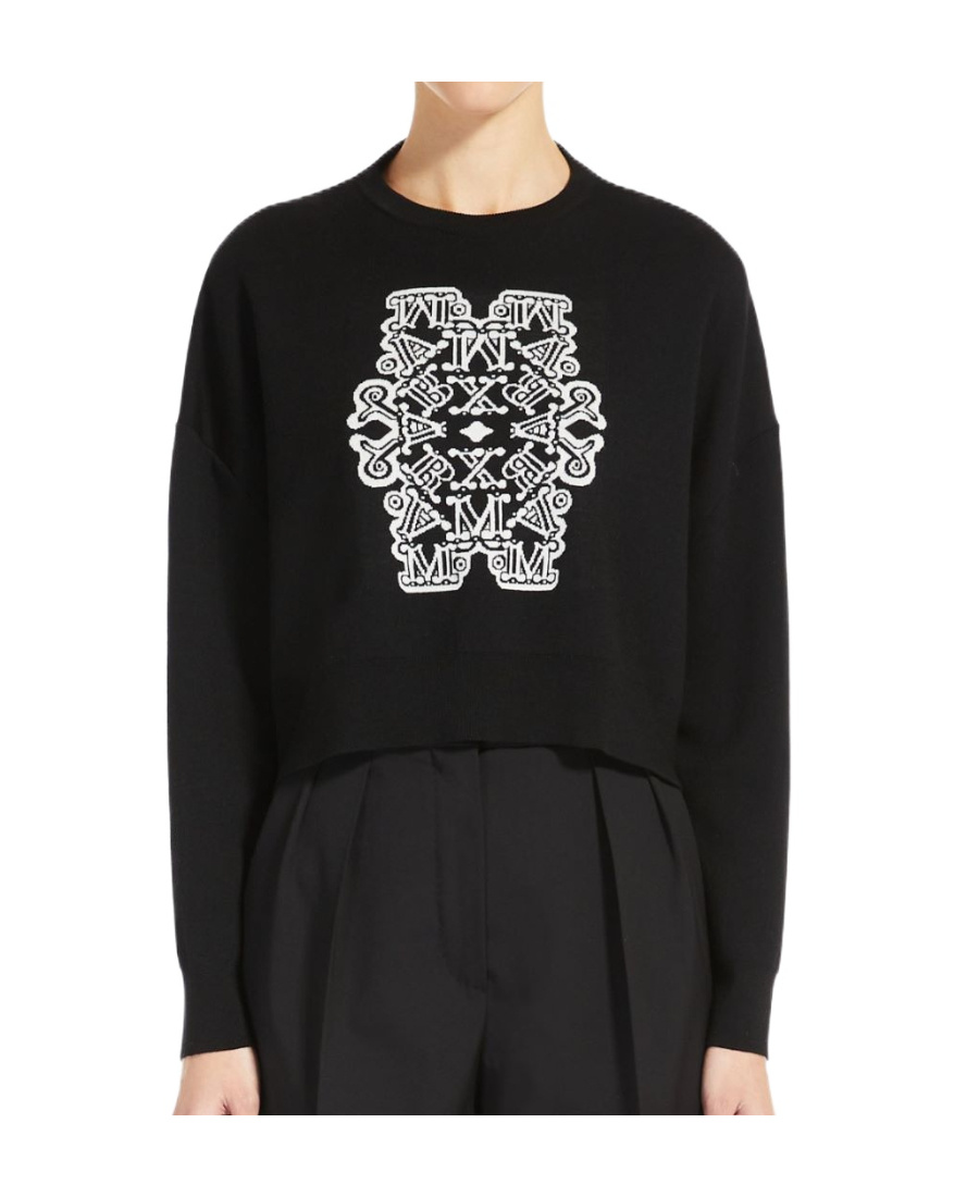 Max Mara Graphic-print Virgin Wool Jumper In Black