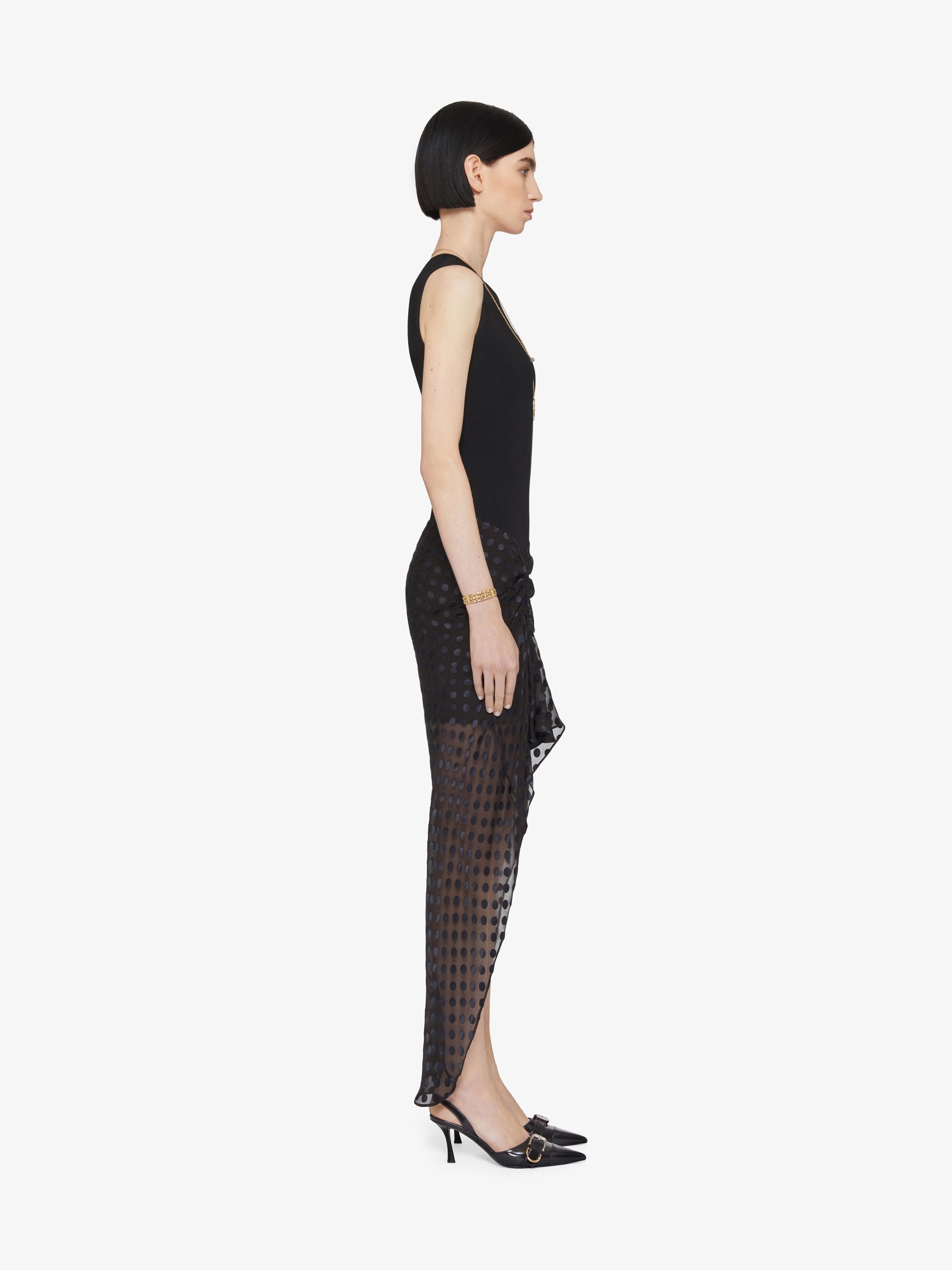 Givenchy Asymmetric Ribbed-knit And Ruched Fil Coupé Silk-blend Chiffon Dress In Black
