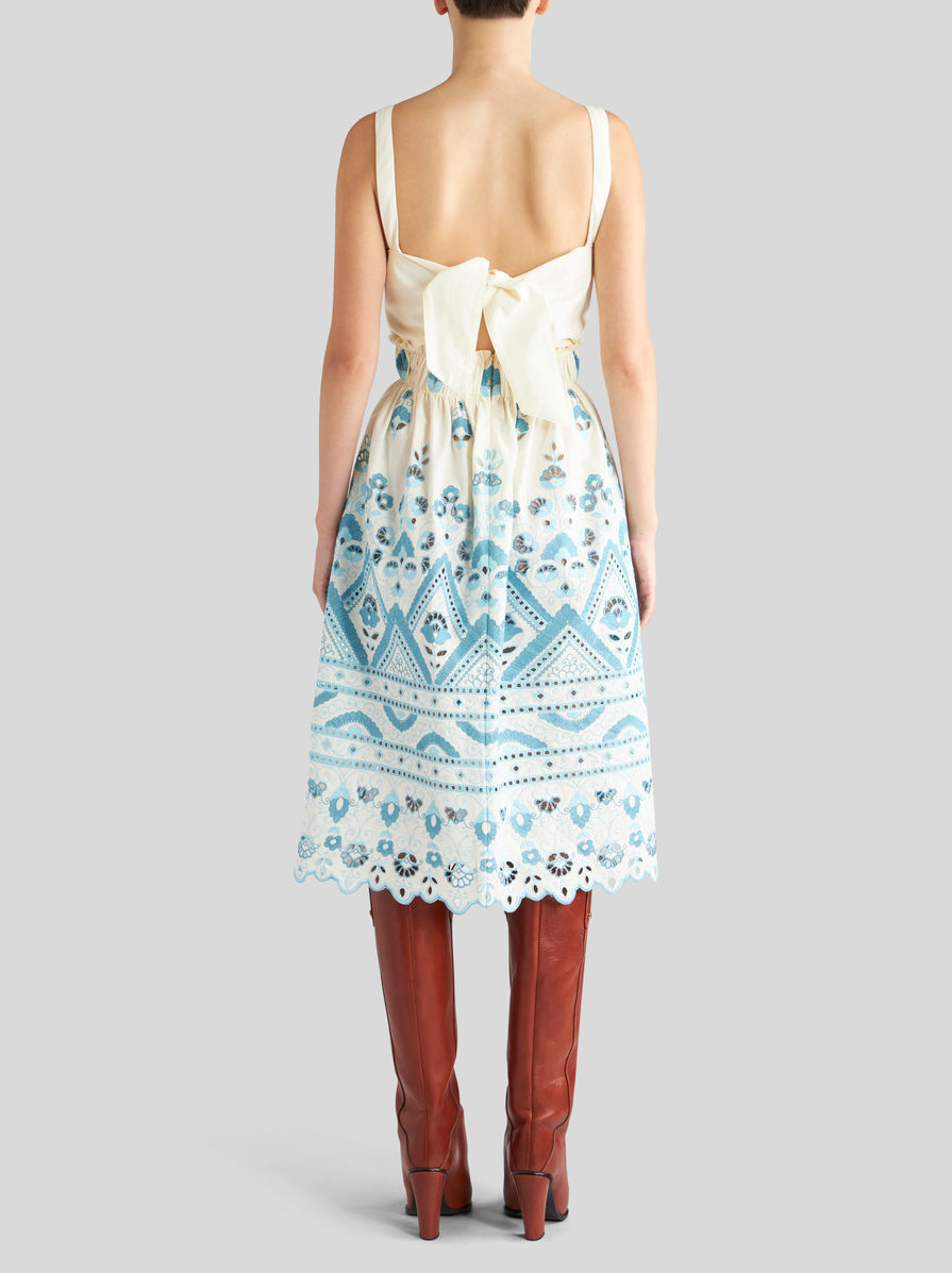Etro Chic Blue And White Cotton Blend Dress With Front Tie And Cut-out Details In White