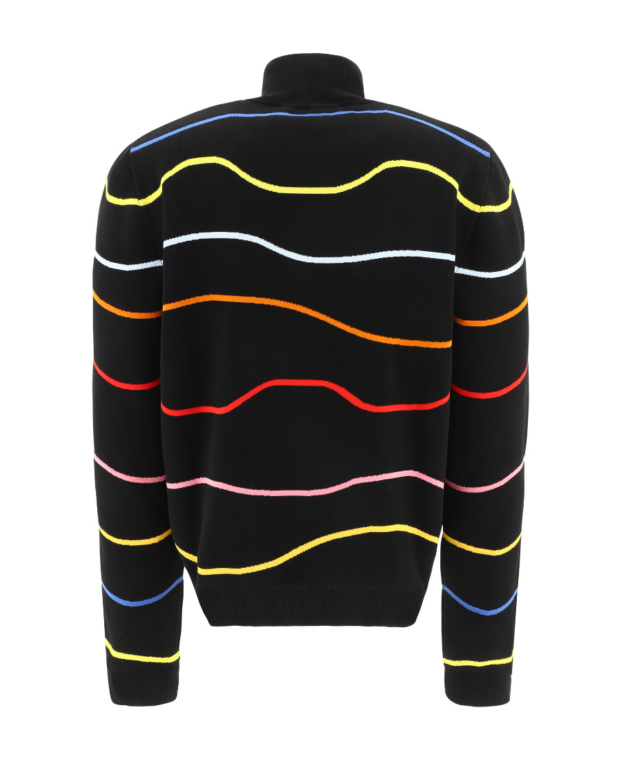 Marni Cotton Jacquard Wave Regular Fit Full Zip Mock Neck Cardigan In Black