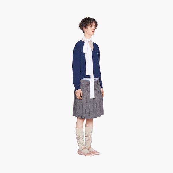 Miu Miu Velour Pleated Wool-cashmere Skirt In Gray