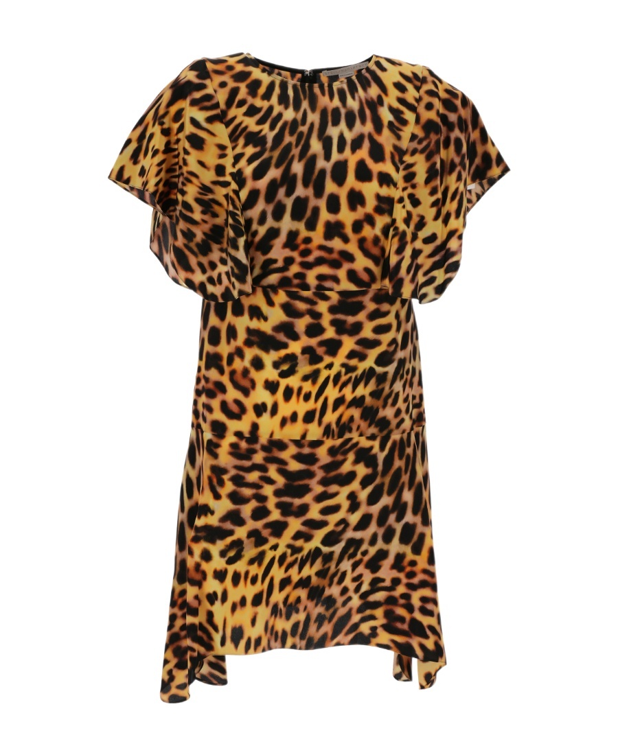 Stella Mccartney Cheetah-print Silk Crepe De Chine Mini Dress In Brown