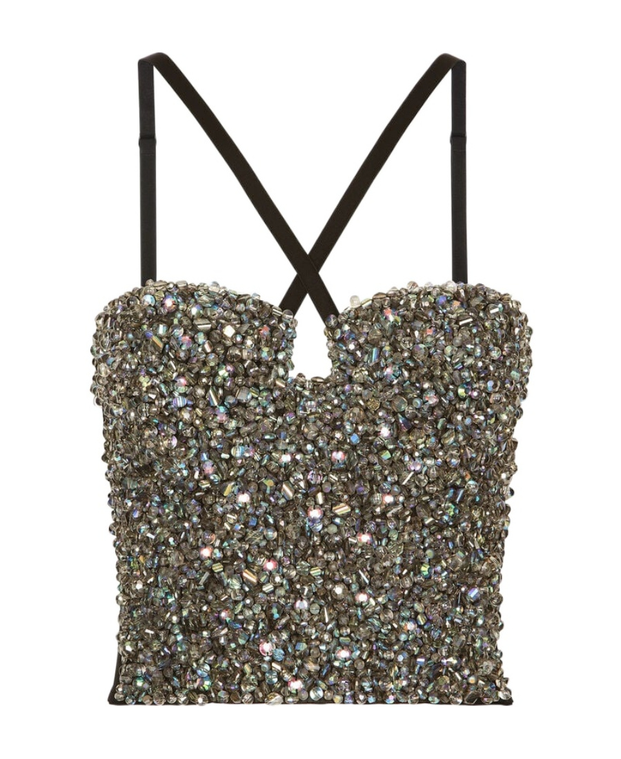 Dolce & Gabbana Crystal-embellished Bustier In Gray
